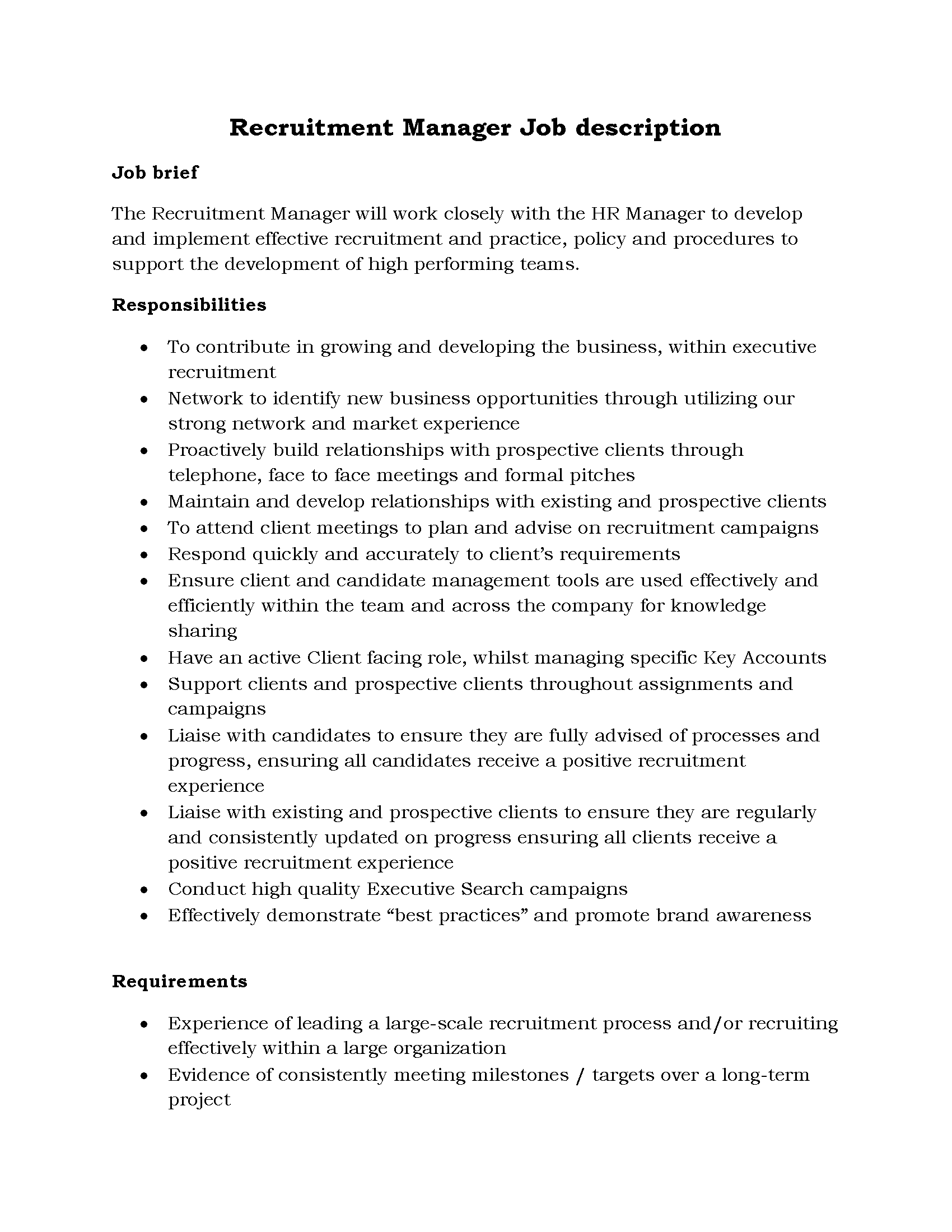 103-Recruitment Manager Job description